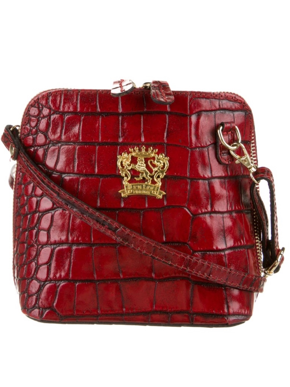 Vintage Firenze Red Croc Embossed Leather Mini Crossbody Bag made in Italy Gold - Picture 1 of 15